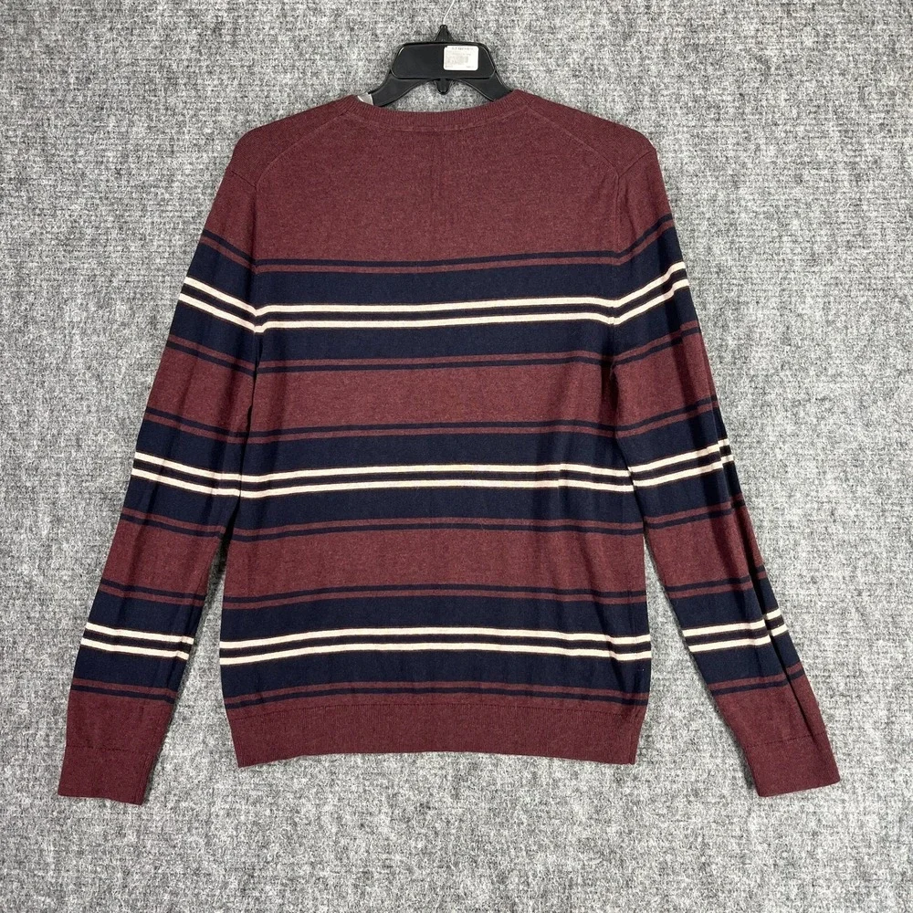 Banana Republic L Maroon Navy Striped Sweater‎ Cotton Nylon Crewneck Classic Fit